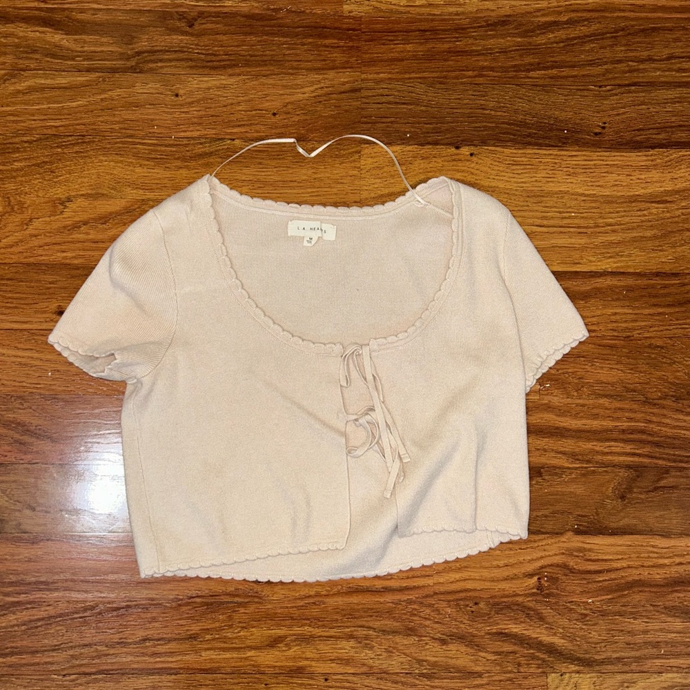 Cream Cropped Top with Tie Front